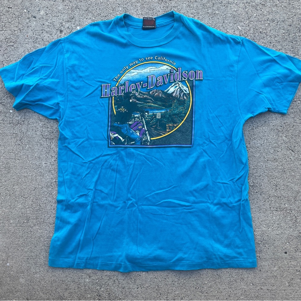 Harley-Davidson Vintage 1993 Blue Graphic Tee Mens Size XXL